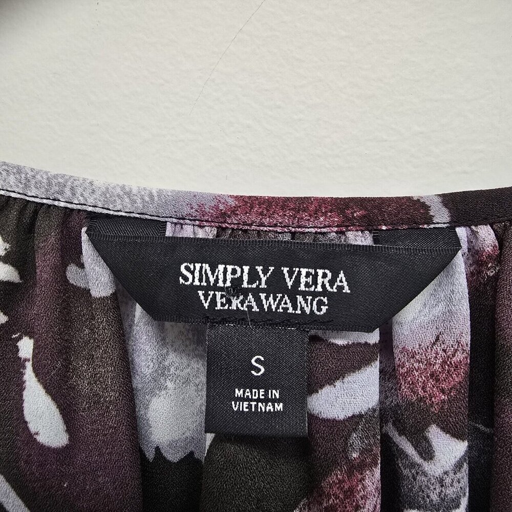 Simply Vera Vera Wang Semi Sheer Long Sleeve Blouse Plum Floral Sheer Sz Small - Picture 3 of 8